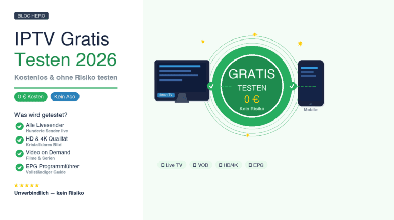 IPTV gratis testen 2026: Gratis-Badge mit Smart TV und Smartphone – 0 Euro, kein Abo nötig